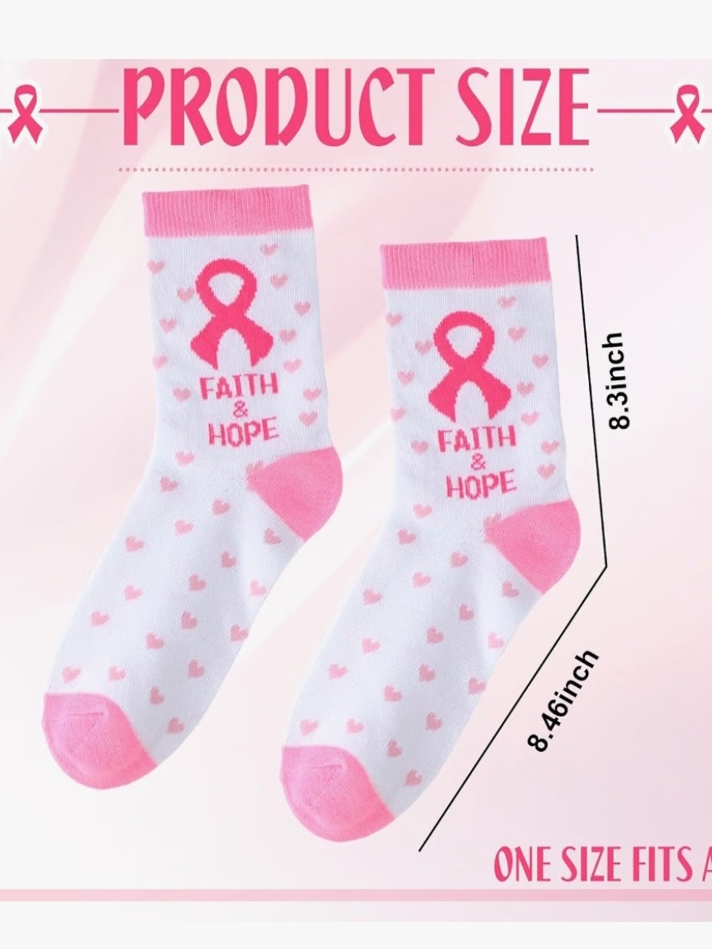 Women’s Pink Breast Cancer Awareness Crew Socks - Support Pack - Picture 2 of 2
